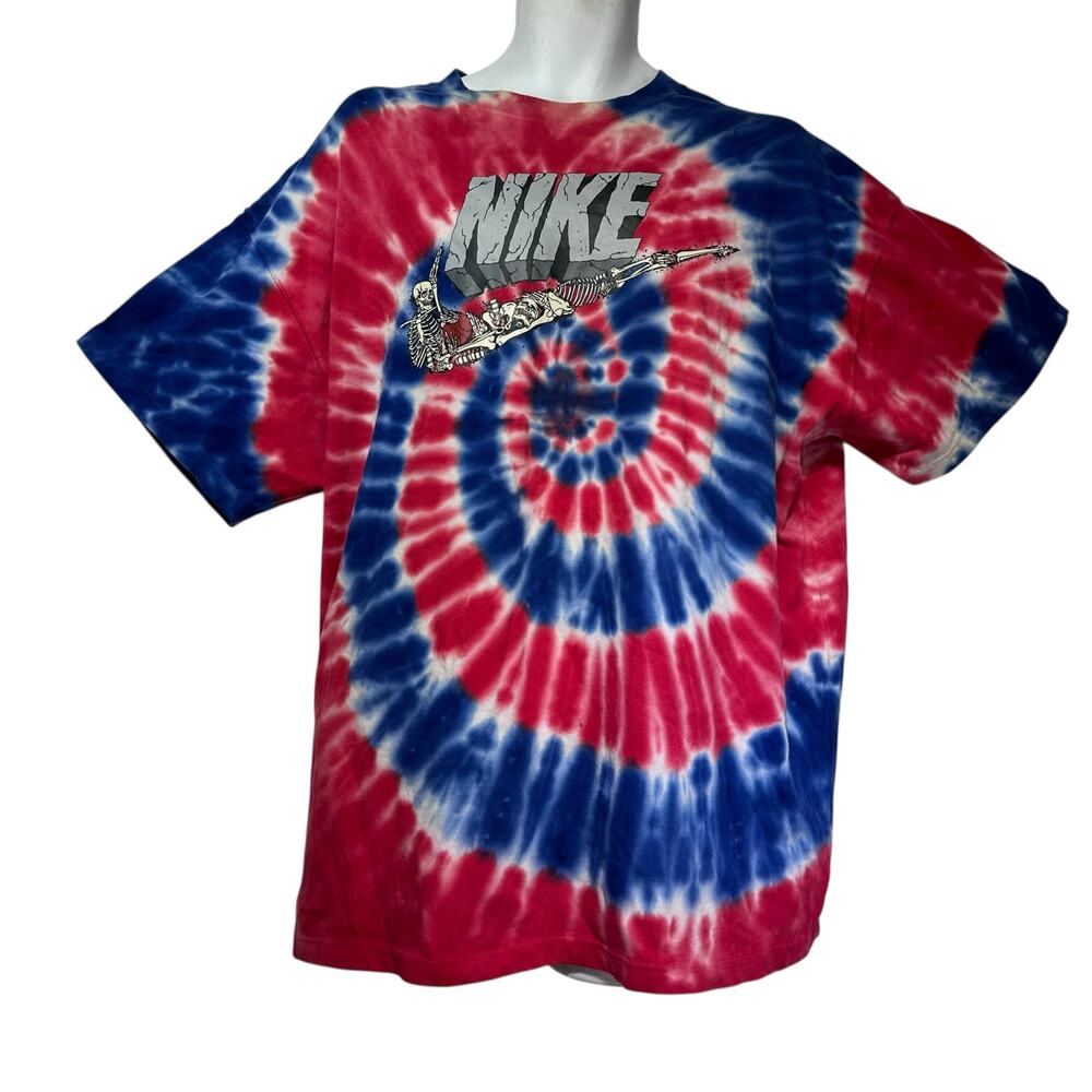 Nike Skeleton Swoosh Red Blue Tie Dye Graphic T-Shirt Men’s XL